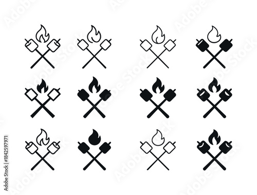 Roasting Marshmallows Icons. Roasting marshmallows. Icon set. Se