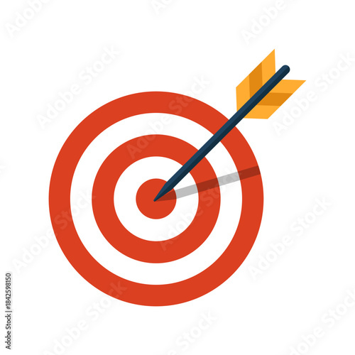 Arrow hitting a target icon in flat style. Success goal vector illustration on isolated background. Darts game sign business concept.