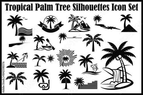 Tropical Palm Tree Silhouettes Icon Set