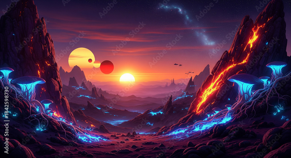 Fototapeta premium fantasy landscape with sunset