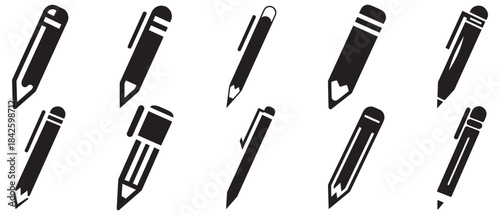 Pencil leaning icon right black and white collection design.
