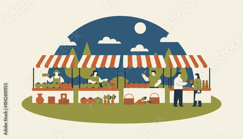 A seasonal farmers market held in a city park showcasing fresh urbangrown produce handmade crafts and local artisans.