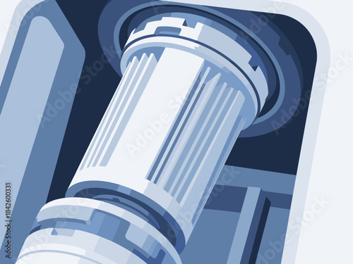 Close-up of a Pure Tech filter cartridge. Detailed illustration showcases the internal structure and design. Modern, clean, and technical aesthetic. Ideal for technology and engineering visuals.