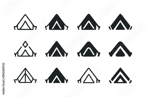 Tent Logo Variations. Setting up a tent. Icon set. Set Logo of s