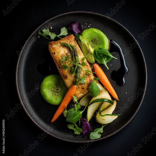 A luxurious fine-dining vegetarian tofu steak.