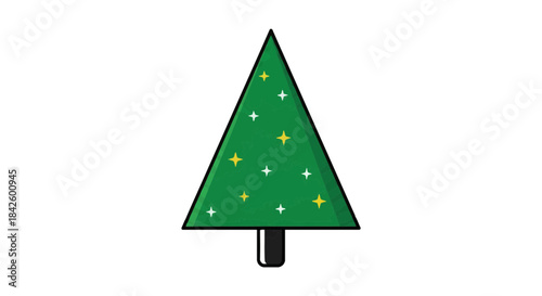 Flat Vector Cone-Shaped Winter Tree with Sparkles and Bold Black Outline