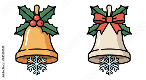 Flat Vector Winter Celebration Bell with Crystal Snowflake Clapper