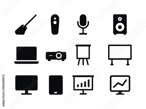 Presentation Tools Icons. Presentation tools. Solid icon set of