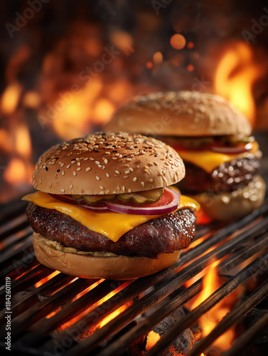 delicious smashed burgers on a charcoal grill 