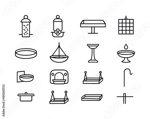 Bird Feeder Icons. Bird Feeders & Water. Line icon set of Bird F
