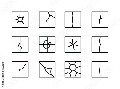Tile Damage Icons. Tile damage. Line icon set of tile damage: im