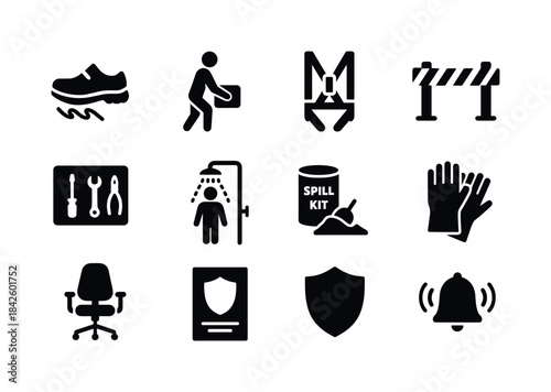 Workplace Safety Icons. Workplace Injury Prevention. Solid icon