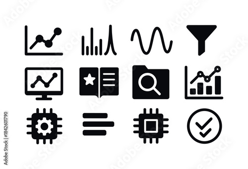 Space Data Icons. Space data analysis. Solid icon set of Space d