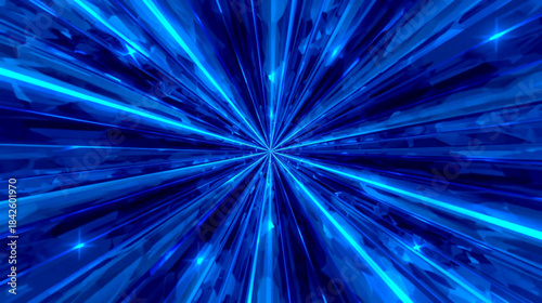 Vibrant blue light rays emanating from a central point in a dark background with radiant beams