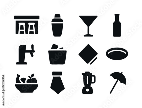 Black Bar Icons. Bar counter. Solid icon set of bar counter: bar