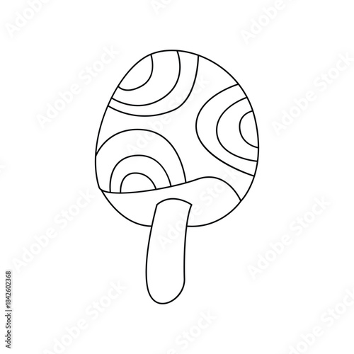 Groovy line psychedelic mushroom with circle frames pattern on cap vector illustration