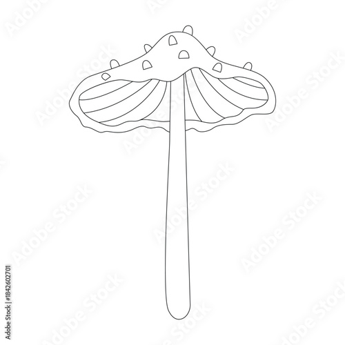 Groovy line psychedelic poison mushroom with trippy dots on cap vector illustration