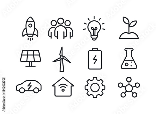 Sustainable Icon Set. Sustainable innovation ecosystem. Line ico