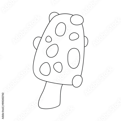 Groovy line psychedelic toadstool, poisonous mushroom with dots vector illustration