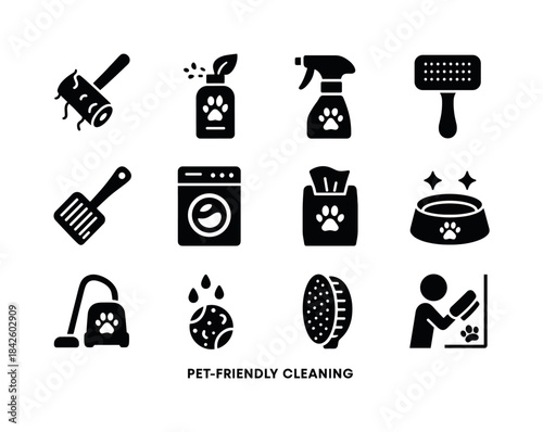 Pet-Friendly Cleaning Icons. pet-friendly cleaning. Solid icon s