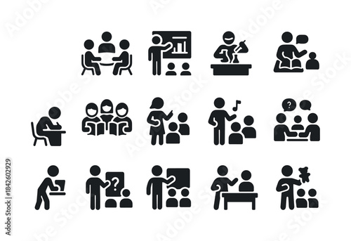 Classroom Activities Icons. Classroom activities. Solid icon set