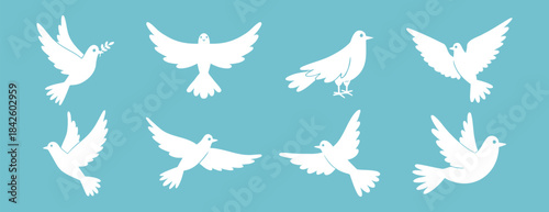 Dove of peace silhouette icon set. drawing flying pigeon clipart symbol collection