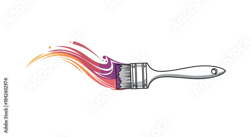Artistic illustration of a paintbrush leaving a colorful, wavy stroke of paint, representing creativity, art, and design.