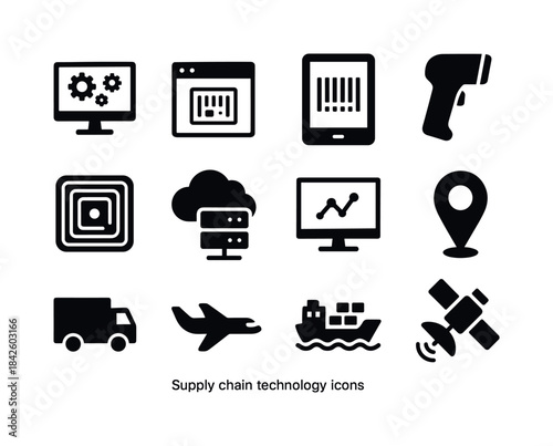 Supply Chain Icons. Supply chain technology. Solid icon set of s