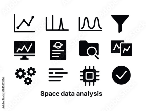 Space Data Icons. Space data analysis. Solid icon set of Space d