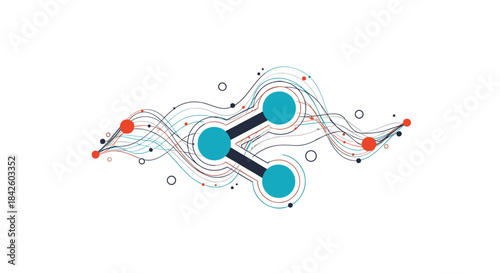 Abstract data connection and network concept with nodes linked by flowing lines and dots on a clean white background.