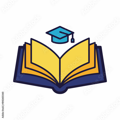 The Pursuit of Knowledge: An open book and a graduation cap symbolize education, learning and the pursuit of knowledge