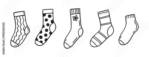 Cute socks doodle hand drawn icon set. Outline drawing cute socks line clipart symbol collection