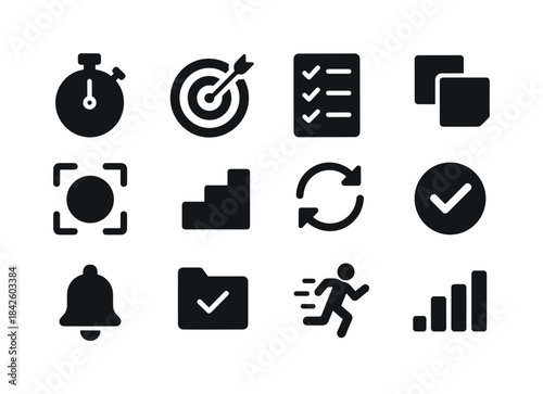 Productivity Icons Set. productivity icons. Solid icon set of pr