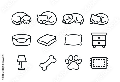 Bedside Pet Icons. Bedside Pets. Line icon set of Bedside Pets: