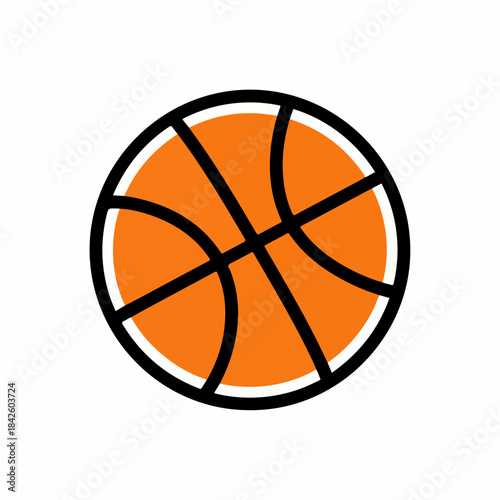 Bold orange basketball graphic, featuring traditional black lines and a crisp outline, perfect for illustrating athletic events, team sports, and recreational play concepts