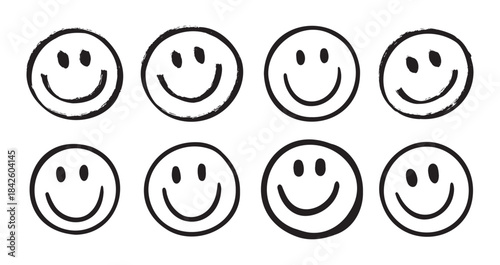 Happy face with smile vector, emoji, expression. Smile face brush stroke. expression joy, happiness. Free hand doodle icon