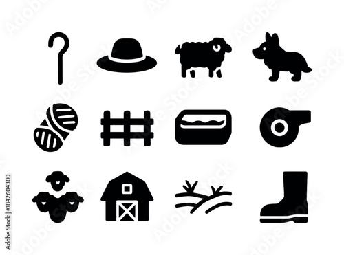 Shepherd Icons Set. Shepherd. Solid icon set of shepherd: shephe