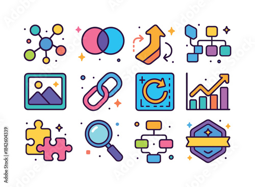 Colorful Concept Icons. concept synthesis. Colorful isometric ve