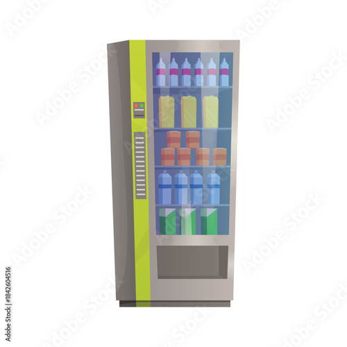 Vending machine of cafe selling juice, soda water in packages vector illustration
