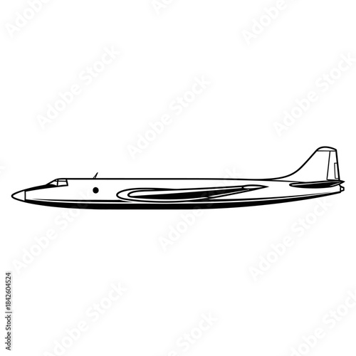 Simple line art illustration of a classic passenger airplane in side profile.