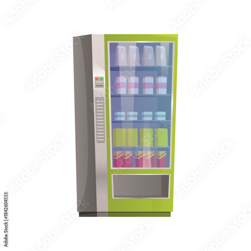 Vending machine of cafe, school canteen for selling food snack and drink vector illustration