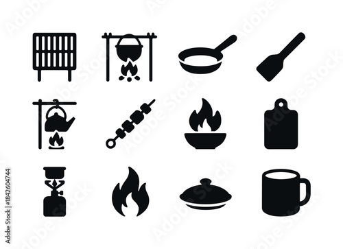 Outdoor Cooking Icons. outdoor cooking. Solid icon set of outdoo