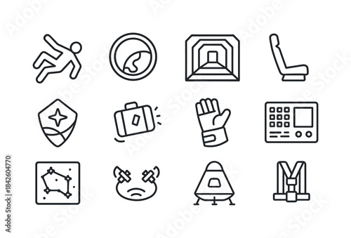 Space Travel Icon Set. Space Travel Experience. Line icon set of