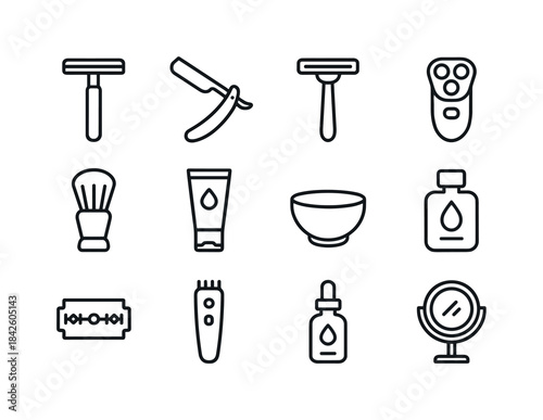 Shaving Tools Icons. Shaving Tools. Line icon set of Shaving Too