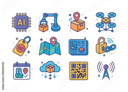 Smart Delivery Icons. smart delivery systems. Colorful isometric