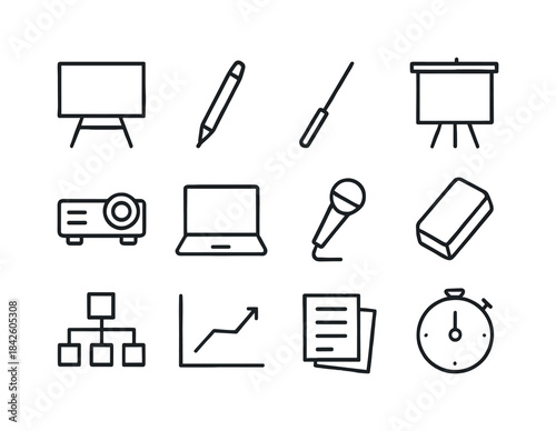 Mono Line Teacher Tools. Teacher tools. Line icon set of Teacher