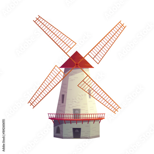Old stone mill with vanes to grind flour with old technology vector illustration