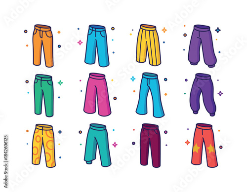 Colorful Pants Icons. Fashion pants. Colorful isometric vector i