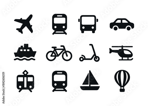 Transport Icon Grid. Transportation modes. Solid icon set of Tra