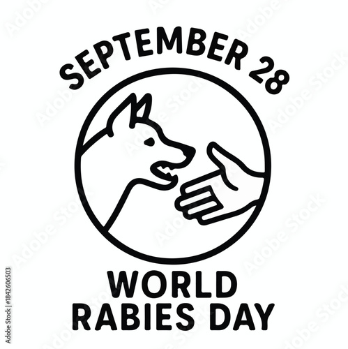 World Rabies Day Emblem with Dog and Hand Silhouette
